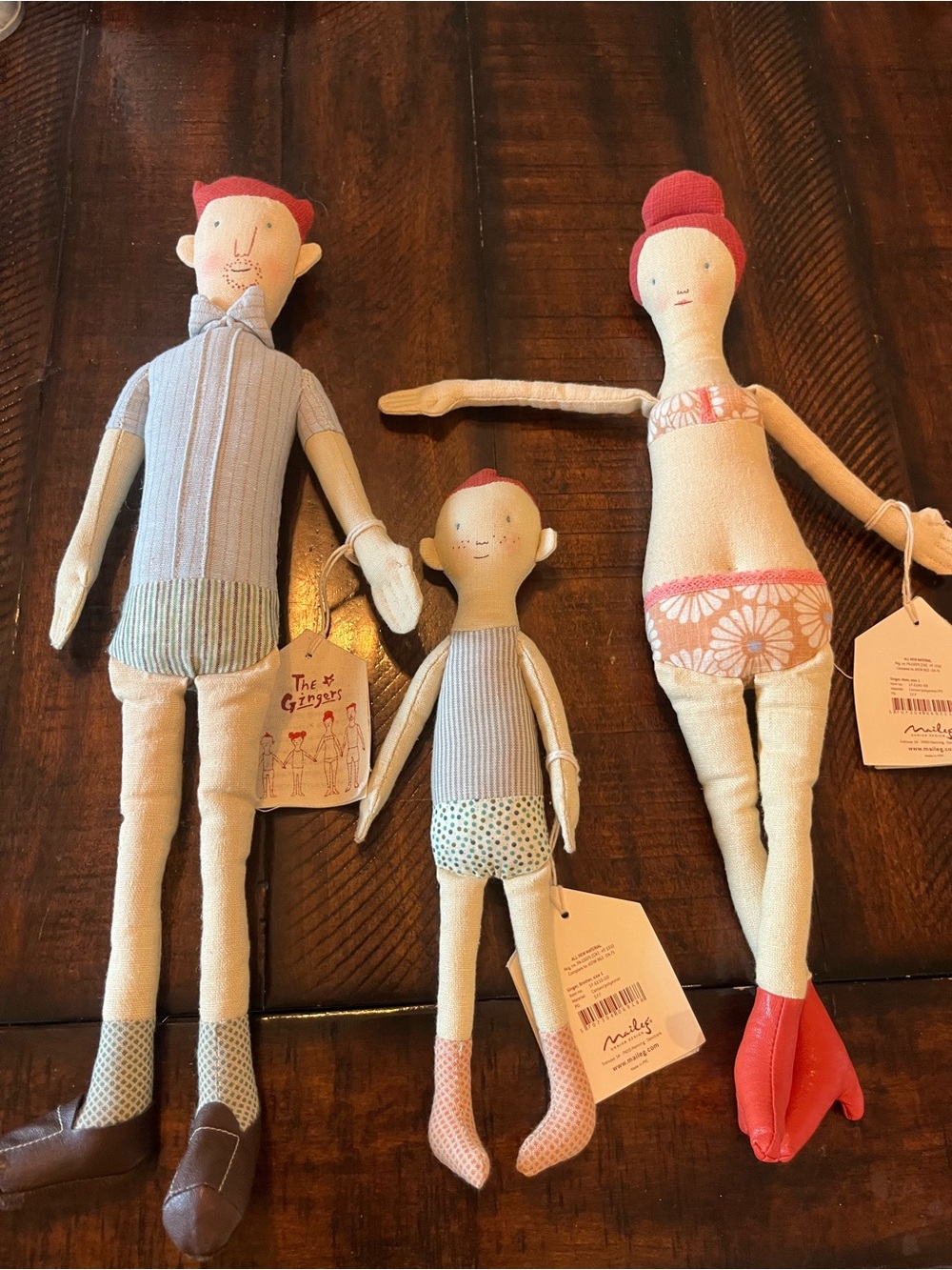 Maileg Gingers Family Fabric Doll Set - mom,dad,son-size 1-NWT-Retired and Rare
